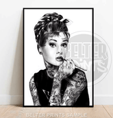 Tattooed Audrey Hepburn Wall Art | Bold Retro Glam Pop Art Print - Print